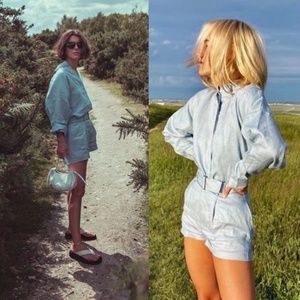 BONDI BORN glacier blue oversized linen everywhere shirt blouse top M